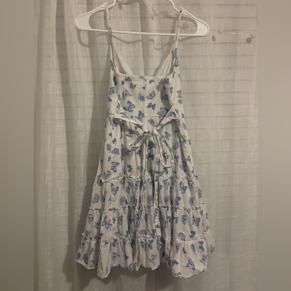 B. Smart Blue Butterfly Print Tiered Mini Dress - Picture 2 of 5